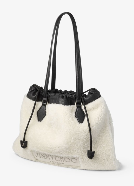 Jimmy Choo Drawstring Tote/M shopper van schapenleer - voorkant 2 gebroken wit
