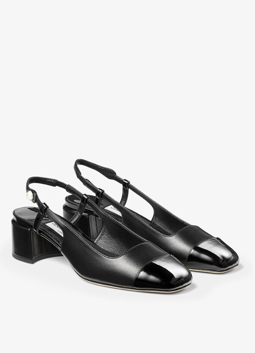 Jimmy Choo Elisa 45 slingback van leer met lakfinish - voorkant 3 zwart