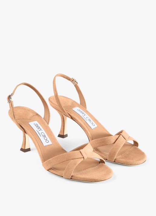 Jimmy Choo Elsy 70 sandalette van geitensuède - detail lichtbruin