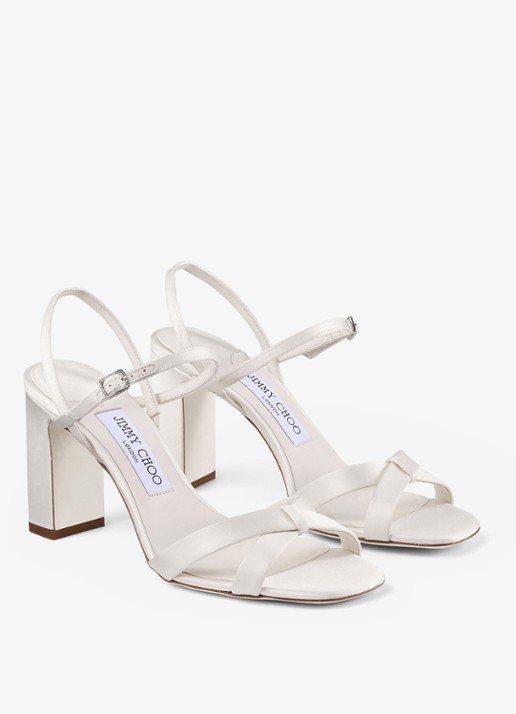 Jimmy Choo Elsy/Bh 85 sandalette van lamsleer met details van satijn - voorkant 5 ivoor