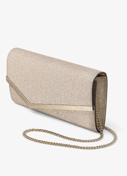 Jimmy Choo Emmie clutch met glitter en afneembare schouderriem - voorkant 2 beige