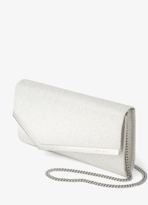 Jimmy Choo Emmie clutch met glitter en afneembare schouderriem - detail 3 zilver