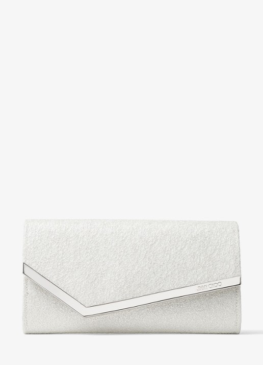 Jimmy Choo Emmie clutch met glitter en afneembare schouderriem - voorkant zilver