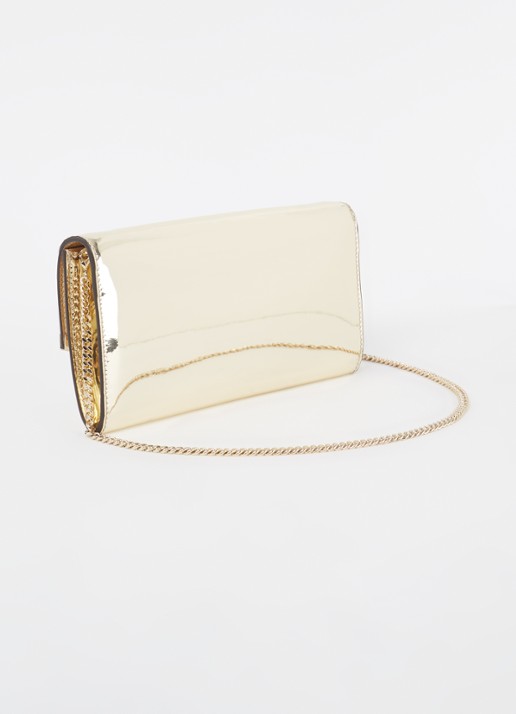 Jimmy Choo Emmie clutch met metallic finish en afneembare schouderriem - achterkant goud