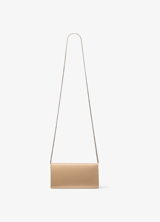 Jimmy Choo Emmie clutch van kalfsleer met afneembare schouderriem - achterkant beige