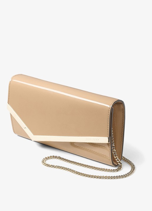 Jimmy Choo Emmie clutch van kalfsleer met afneembare schouderriem - voorkant 5 beige