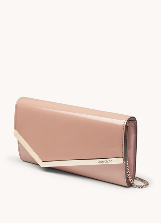 Jimmy Choo Emmie clutch van lakleer met afneembare schouderriem - voorkant 2 oudroze