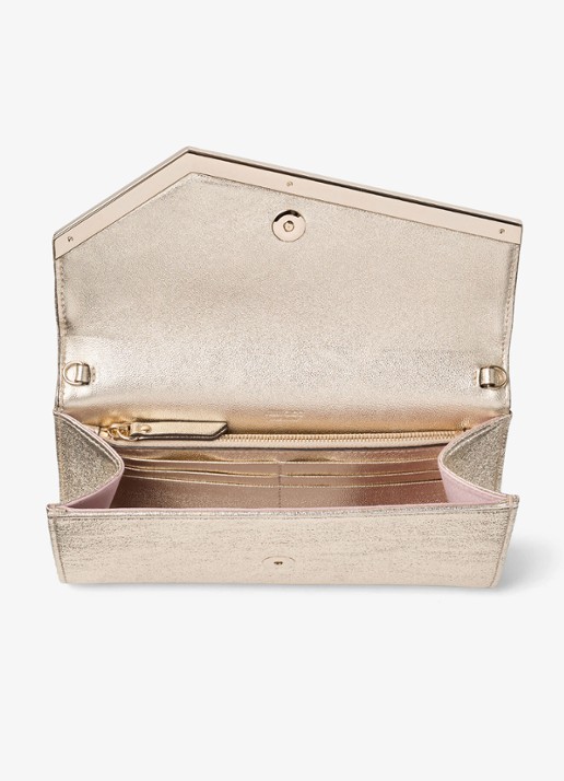 Jimmy Choo Emmie clutch van lamsleer met metallic finish en afneembare schouderriem - detail 5 goud