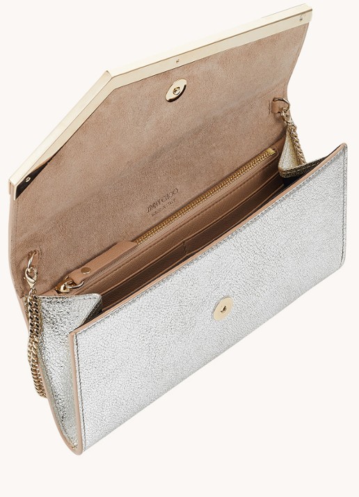Jimmy Choo Emmie clutch van leer met afneembare schouderriem - detail 4 zilver
