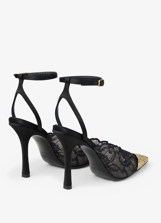 Jimmy Choo Faiz 100 sandalette van lamsleer met kant - achterkant zwart