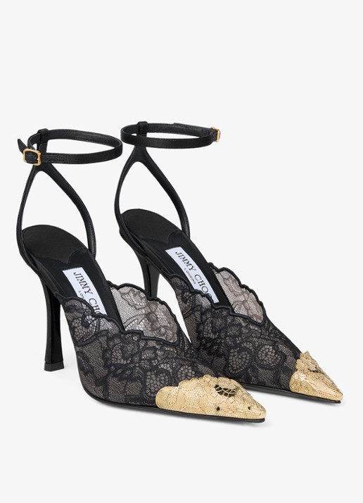 Jimmy Choo Faiz 100 sandalette van lamsleer met kant - voorkant 3 zwart