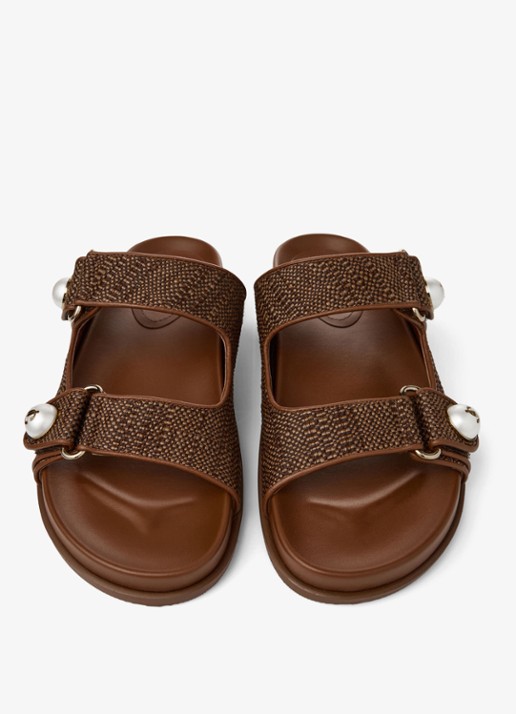 Jimmy Choo Fayence slipper van raffia met lamsleren details - detail 2 bruin