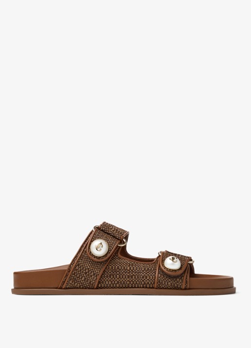 Jimmy Choo Fayence slipper van raffia met lamsleren details