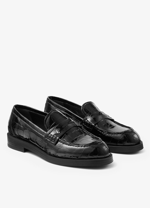Jimmy Choo Ivy loafer van kalfsleer met crocostructuur - voorkant 2 zwart
