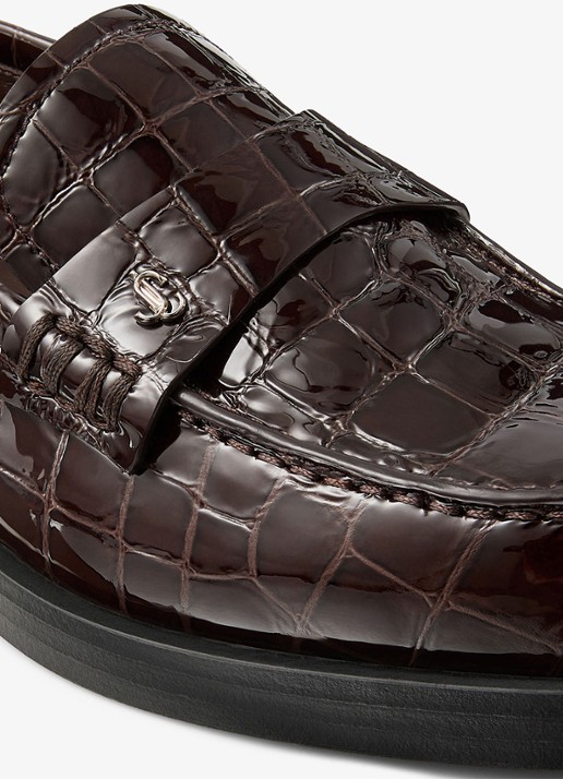 Jimmy Choo Ivy loafer van kalfsleer met crocostructuur - detail 5 donkerbruin