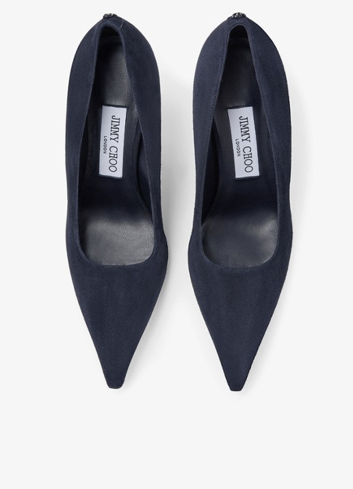 Jimmy Choo Ixia 80 pump van geitensuède - detail 2 donkerblauw