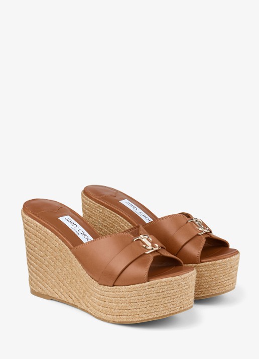 Jimmy Choo Leda Wedge 100 sleehak van kalfsleer - voorkant 5 bruin