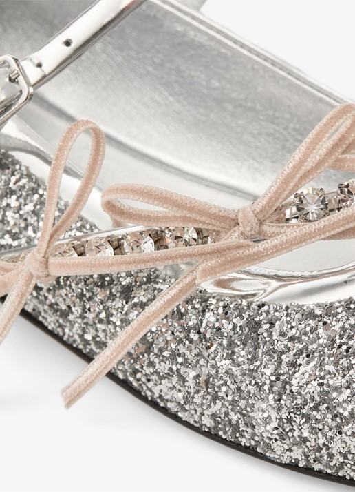 Jimmy Choo Loli ballerina met leren details en glitter - detail 2 zilver