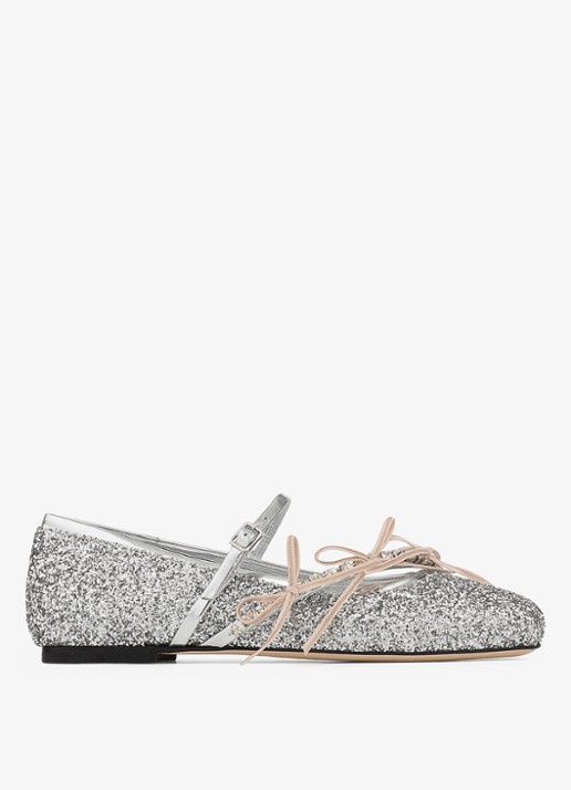 Jimmy Choo Loli ballerina met leren details en glitter - voorkant 3 zilver