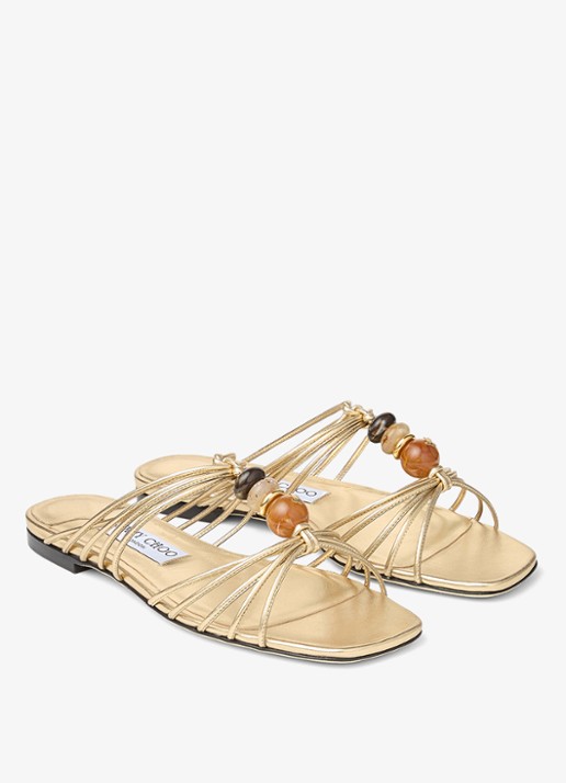 Jimmy Choo Lova slipper van lamsleer met metallic finish - detail goud