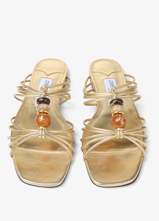 Jimmy Choo Lova slipper van lamsleer met metallic finish - detail 2 goud
