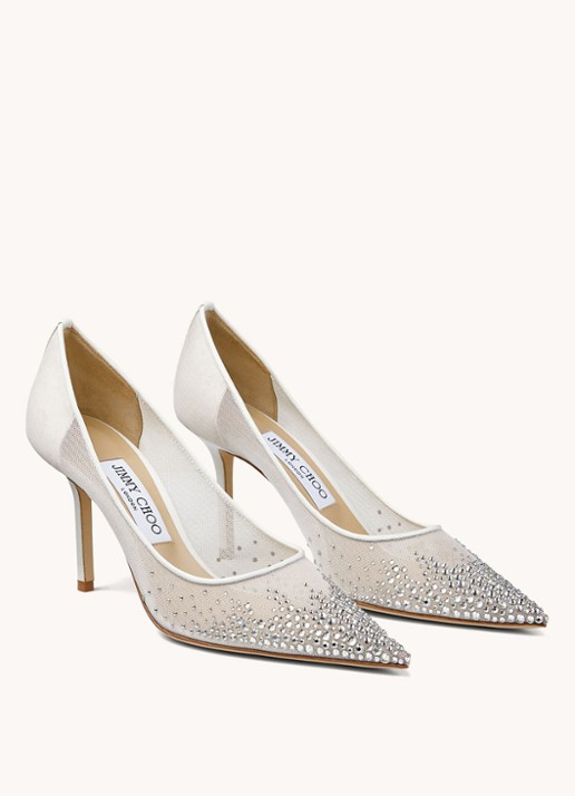Jimmy Choo Love 85 pump met strass en mesh details  - detail wit