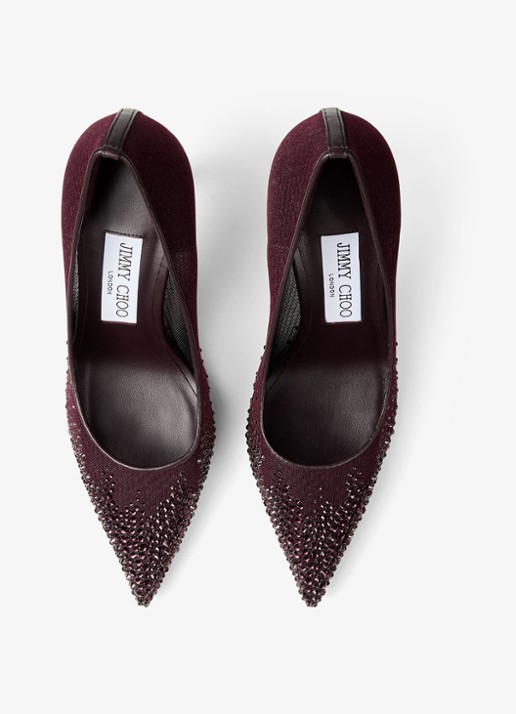 Jimmy Choo Love 85 pump van mesh met strass - detail 2 donkerrood
