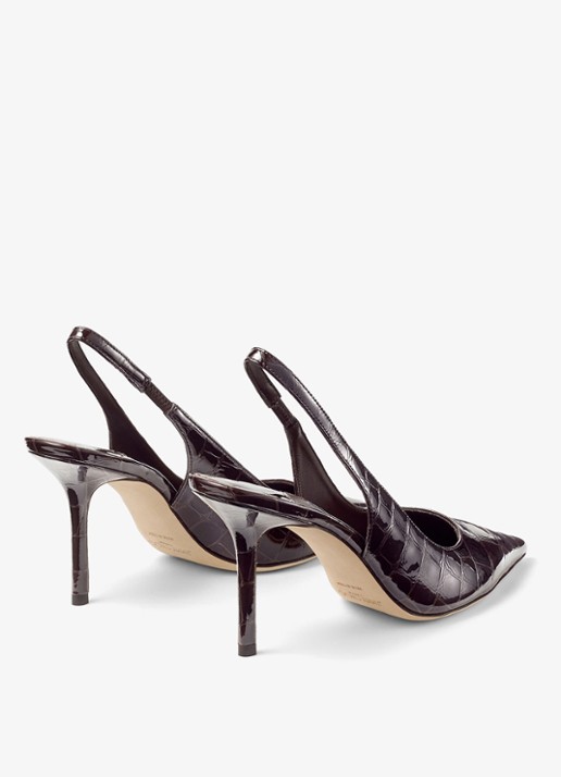 Jimmy Choo Love 85 slingback van kalfsleer met crocostructuur - achterkant donkerbruin