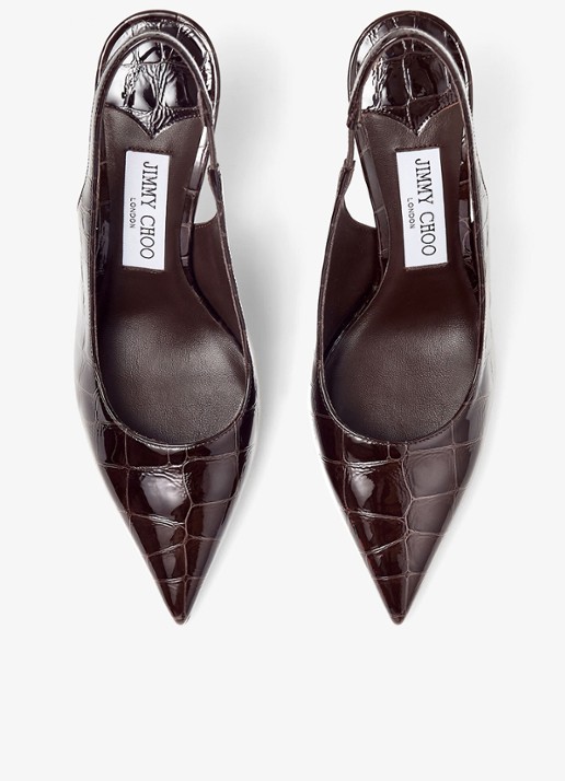 Jimmy Choo Love 85 slingback van kalfsleer met crocostructuur - detail 2 donkerbruin