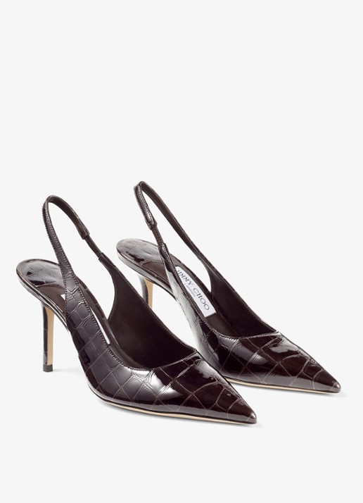 Jimmy Choo Love 85 slingback van kalfsleer met crocostructuur - voorkant 5 donkerbruin