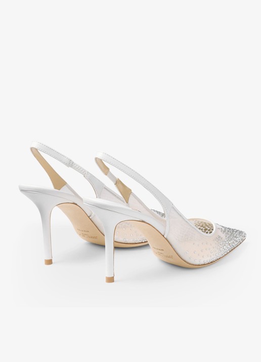 Jimmy Choo Love 85 slingback van lamsleer met strass - achterkant 5 wit