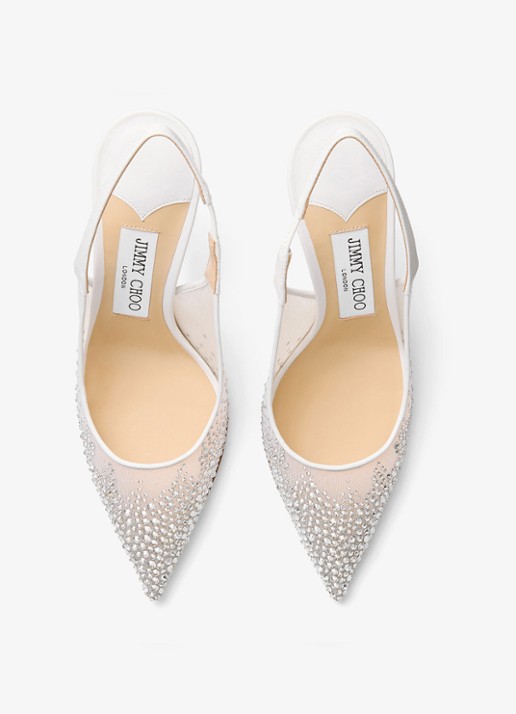 Jimmy Choo Love 85 slingback van lamsleer met strass - detail wit