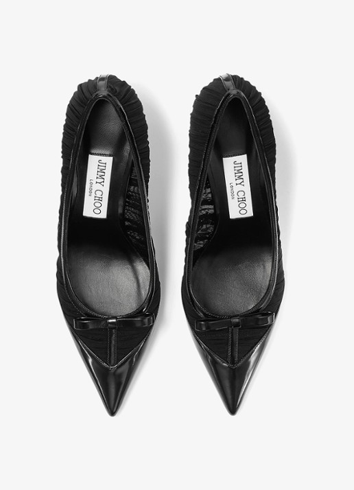 Jimmy Choo Love/Mesh 85 pump van lamsleer met mesh details - detail zwart