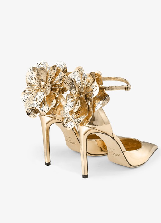 Jimmy Choo Marja 100 sandalette van kalfsleer met metallic finish - achterkant 5 goud