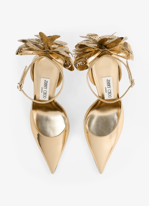 Jimmy Choo Marja 100 sandalette van kalfsleer met metallic finish - detail 3 goud