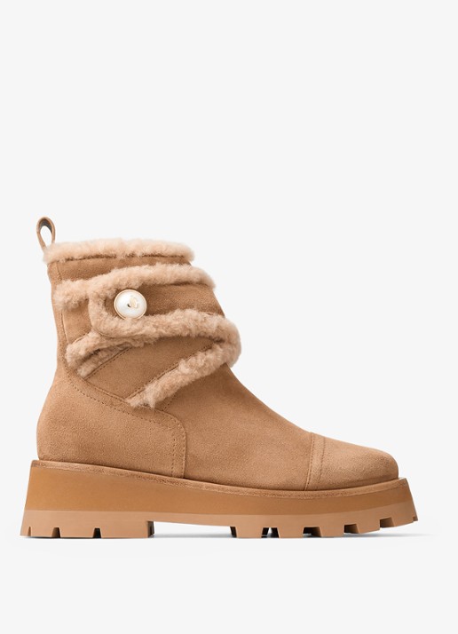 Jimmy Choo Meena enkellaarsje van suède - voorkant 3 lichtbruin