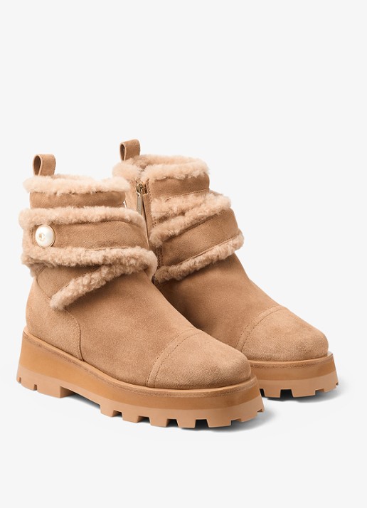 Jimmy Choo Meena enkellaarsje van suède - voorkant 4 lichtbruin