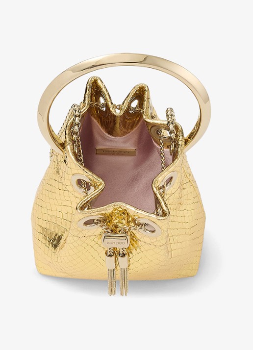Jimmy Choo Micro Bon Bon handtas van leer met metallic finish - detail goud