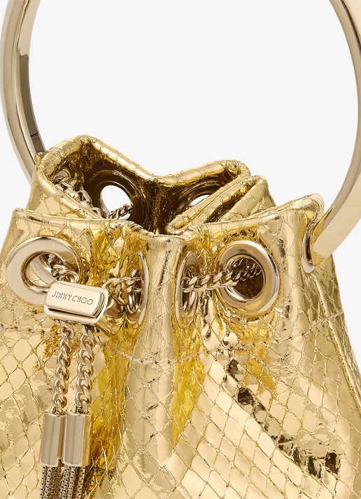 Jimmy Choo Micro Bon Bon handtas van leer met metallic finish - detail 2 goud