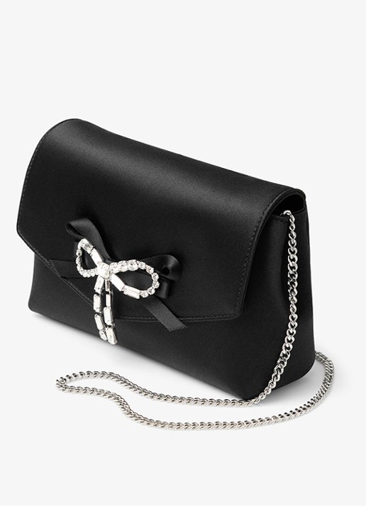 Jimmy Choo Mini Soft Bow crossbodytas van satijn - voorkant 3 zwart