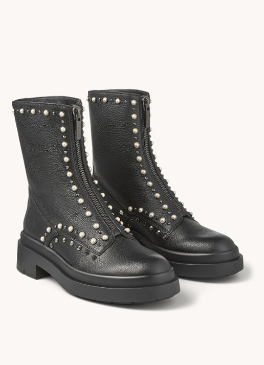 Jimmy Choo Nola Flat laars van leer met studs - voorkant 2 zwart