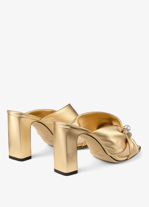 Jimmy Choo Rafi 85 muiltje van lamsleer met metallic finish - achterkant 3 goud