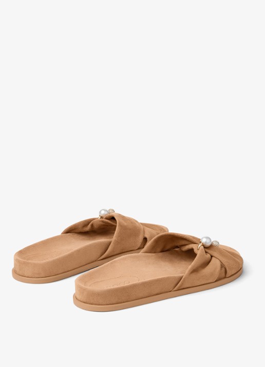 Jimmy Choo Rafi slipper van geitensuède - achterkant 3 lichtbruin
