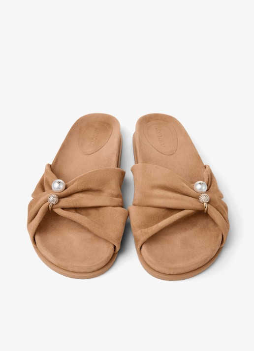Jimmy Choo Rafi slipper van geitensuède - detail 5 lichtbruin