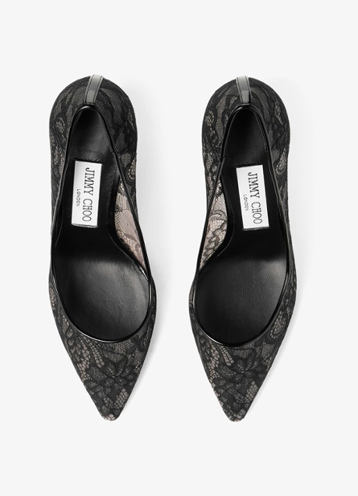 Jimmy Choo Romy 85 pump van kant met leren details - detail 4 zwart