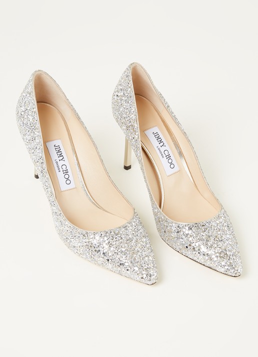 Jimmy Choo Romy pump met glitter details - detail zilver