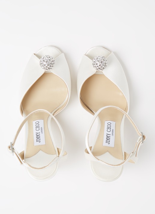 Jimmy Choo Sacora sandalette van satijn met strass detail - detail 4 ivoor