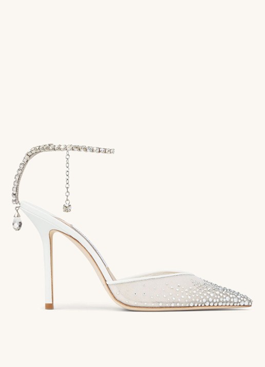 Jimmy Choo Saeda 100 sandalette met lamsleren details en kristal