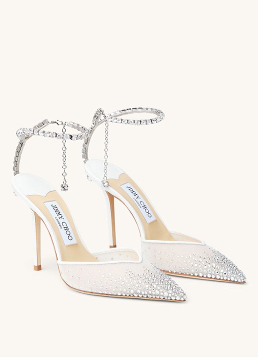 Jimmy Choo Saeda 100 sandalette met lamsleren details en kristal - voorkant 5 wit