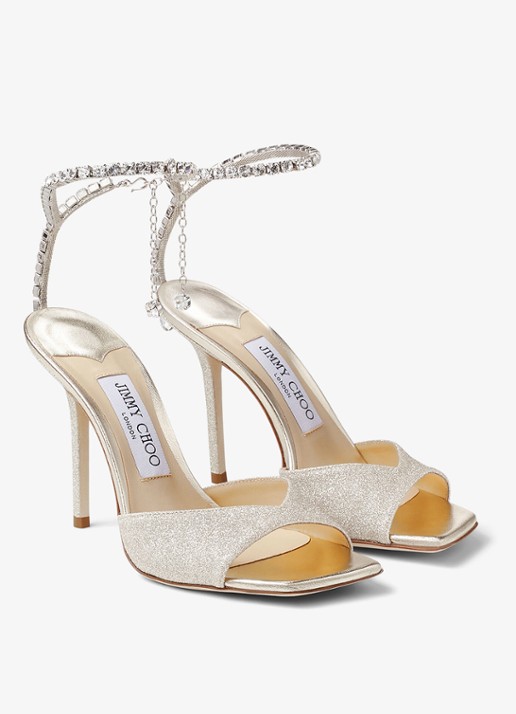 Jimmy Choo SAEDA SANDAL 100 DUSTY GLITTER - voorkant 5 zilver